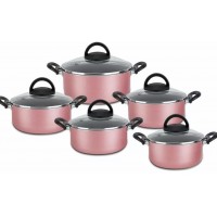 CONJUNTO 5 CA&Ccedil;AROLAS ANTIADERENTE C/ TAMPA DE VIDRO - ROSE