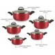 CONJUNTO 5 CAÇAROLAS ANTIADERENTE C/ TAMPA DE VIDRO UTENSILIOS - CEREJA