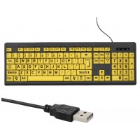 TECLADO USB COM FIO LETRAS GRANDES VISAO ALTA 104 TECLAS - AMARELO