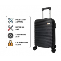 MALA DE VIAGEM 10KG PRETA C/ RODINHAS E CADEADO C/ SENHA