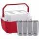 KIT CAIXA TERMICA COOLER 42L C/ 4 COPOS TERMICOS - VERMELHO