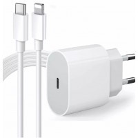 FONTE CARREGADOR TOMADA USB C COMPATIVEL IPHONE C/ CABO BIVOLT - BRANCO