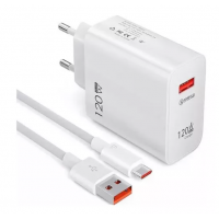 FONTE CARREGADOR 120W TURBO P/ CALULARES C/ CABO USB-C - BRANCO 