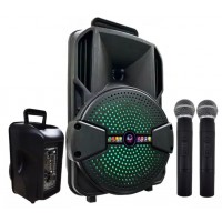 CAIXA DE SOM PORTATIL HERUZ 1000W C/ RADIO MICROFONE - PRETA