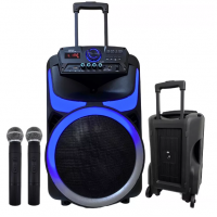 CAIXA DE SOM 45W HERUZ USB KARAOKE C/ BLUETOOTH 2 MICROFONES SEM FIO