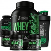 KIT WHEY PROTEIN COMPLEX + BCAA + GLUTA + CREATINA + COLAGENO + COQUETELEIRA