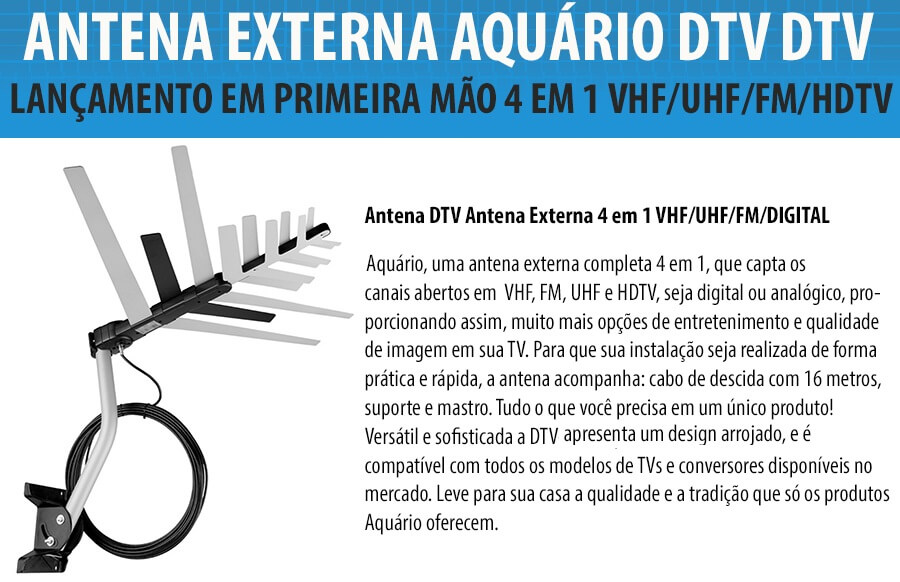 ANTENA TV EXTERNA AQUARIO HDTV FM UHF VHF DTV