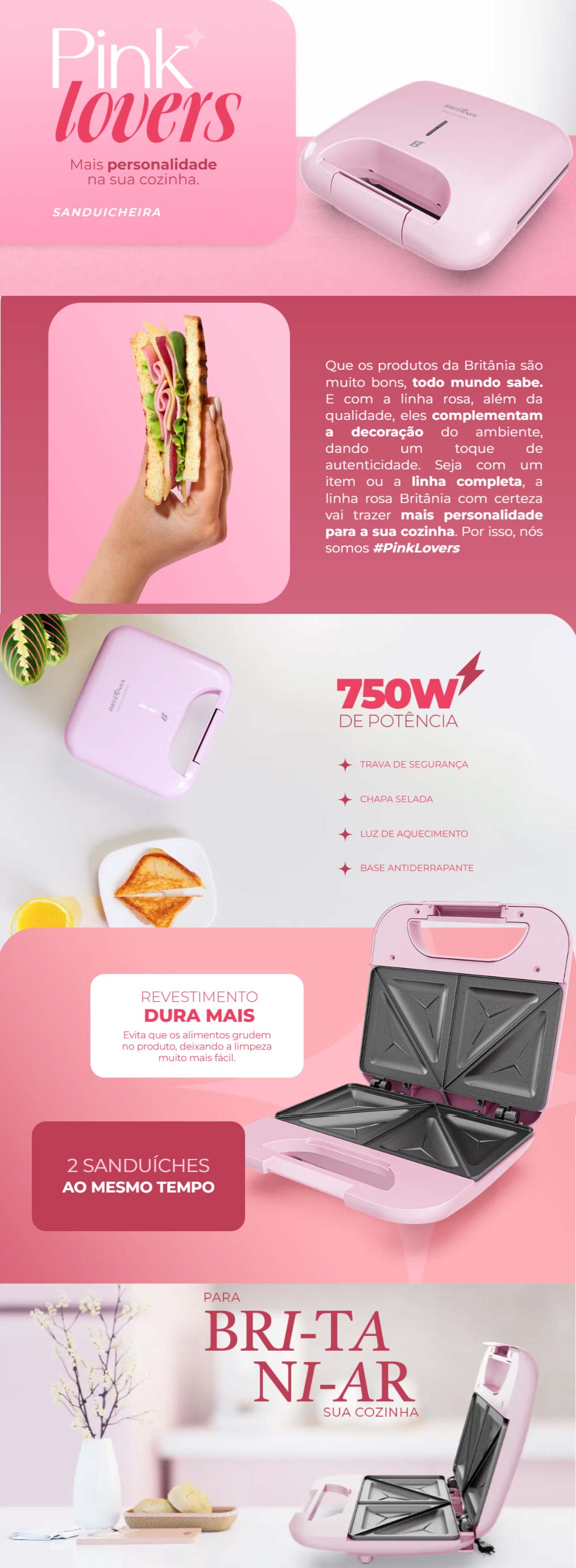 Sanduicheira Eletrica 750W Cadence Antiaderente Profunda Preta Click SAN400