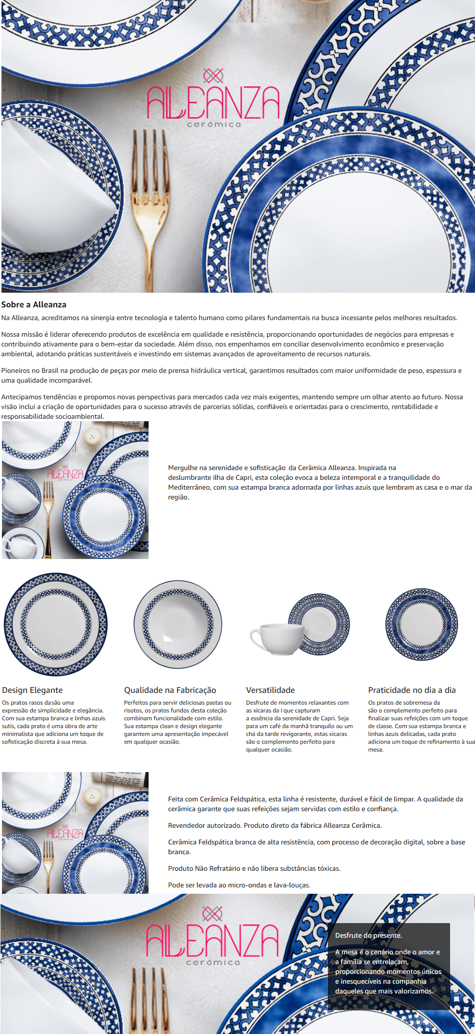 Jogo de Jantar Ceramica 20 Peças Alleanza Estampado capri