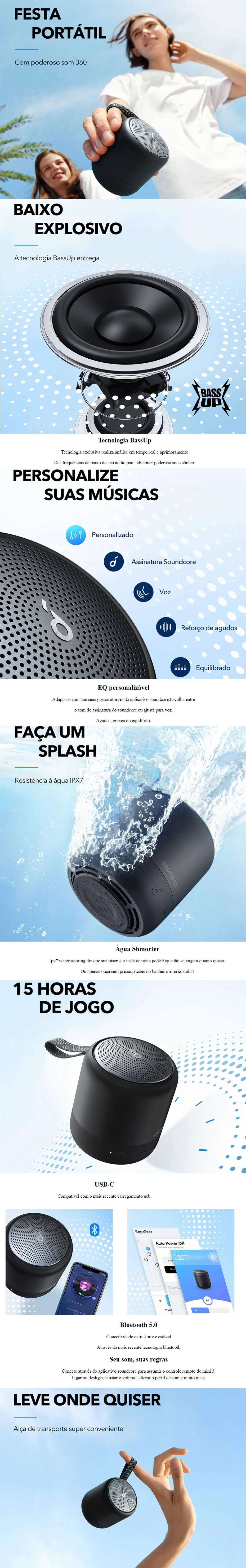 Caixa de Som Portatil Anker Bluetooth 6W USB C