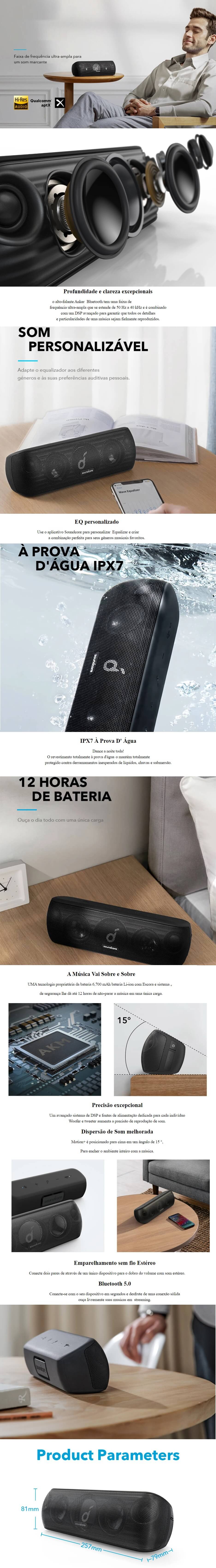 Caixa de Som DJ Sound Anker Bluetooth 30W Estendida Caixa de Som DJ Sound Anker Bluetooth 30W Estendida