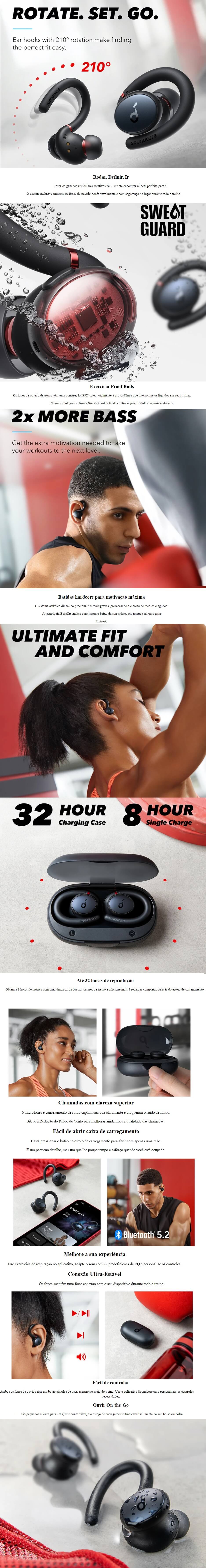 Fone de Ouvido Bluetooth Anker Esportivo Resistente a Agua