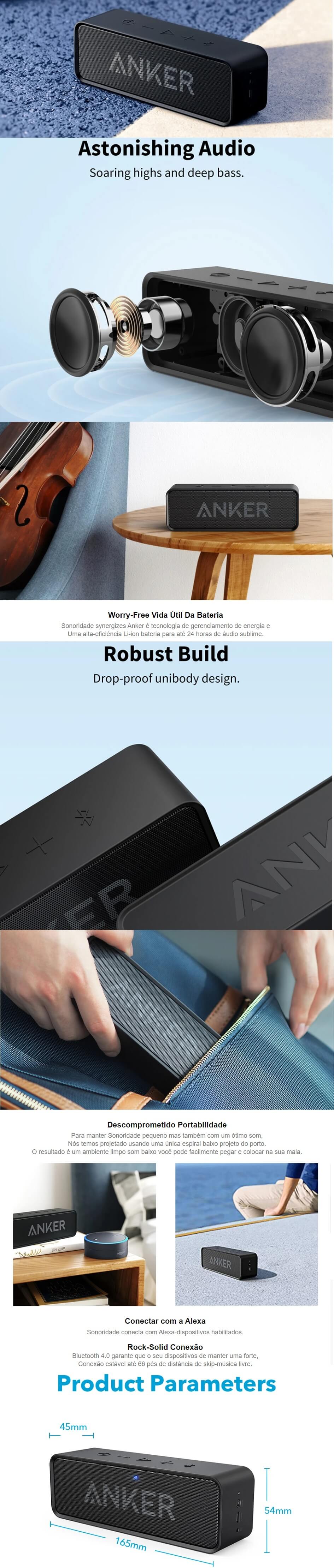 Caixa de Som Portatil Anker Bluetooth Microfone Embutido