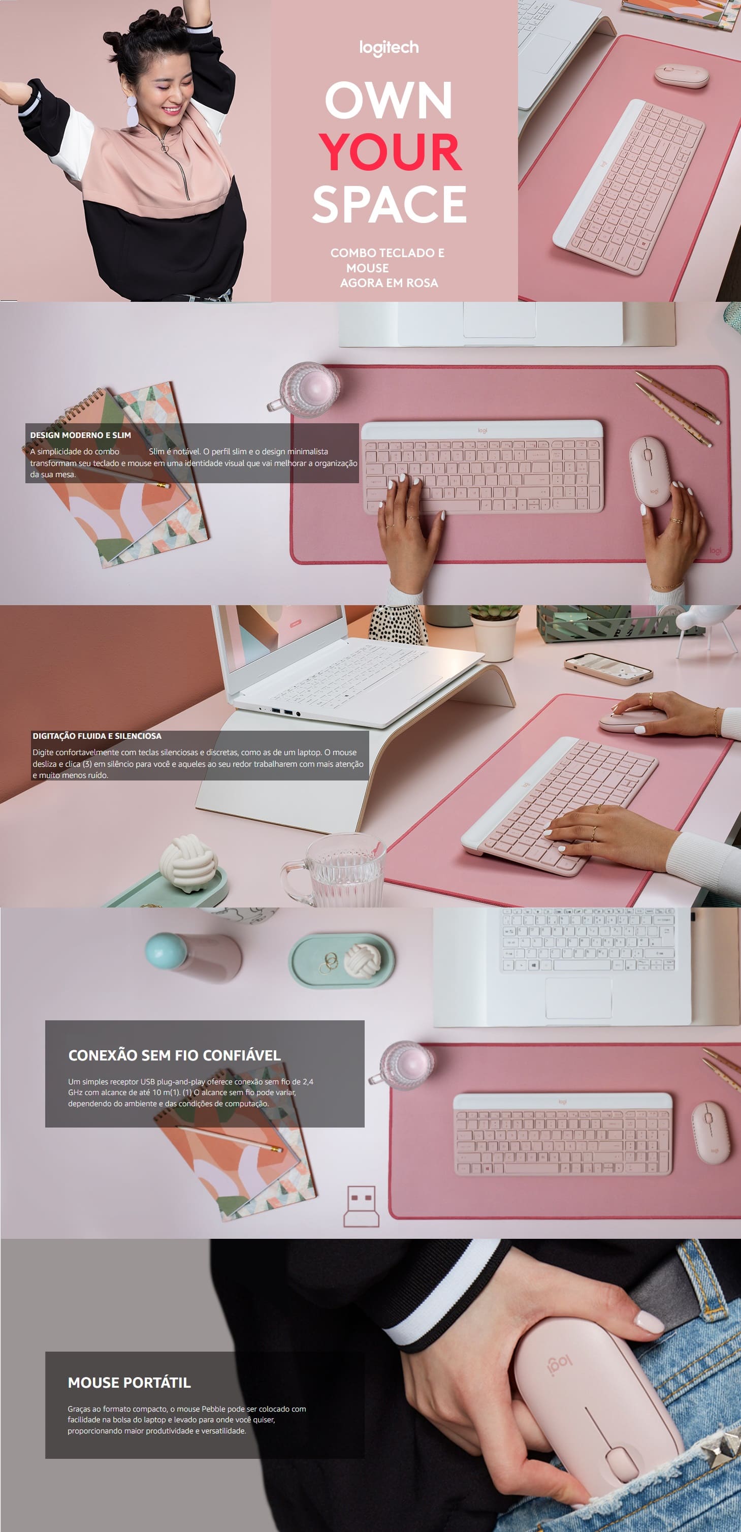 Kit Teclado e Mouse Sem fio logitech Slim Clique Silencioso MK470