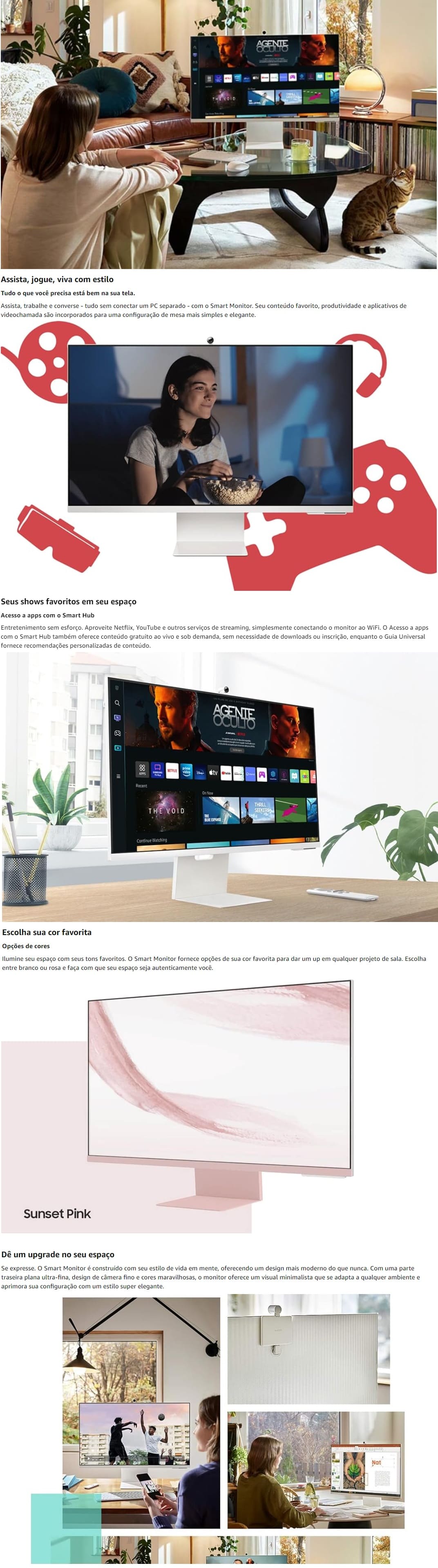 Monitor Gamer Monitor Smart 32 Pol 4K Samsung 60Hz Bluetooth Alexa Micro HDMI Branco M834 Pol Samsung 175Hz Curvo 0.1ms Controle Remoto DisplayPort Odyssey G8  LS34BG850SLXZD
