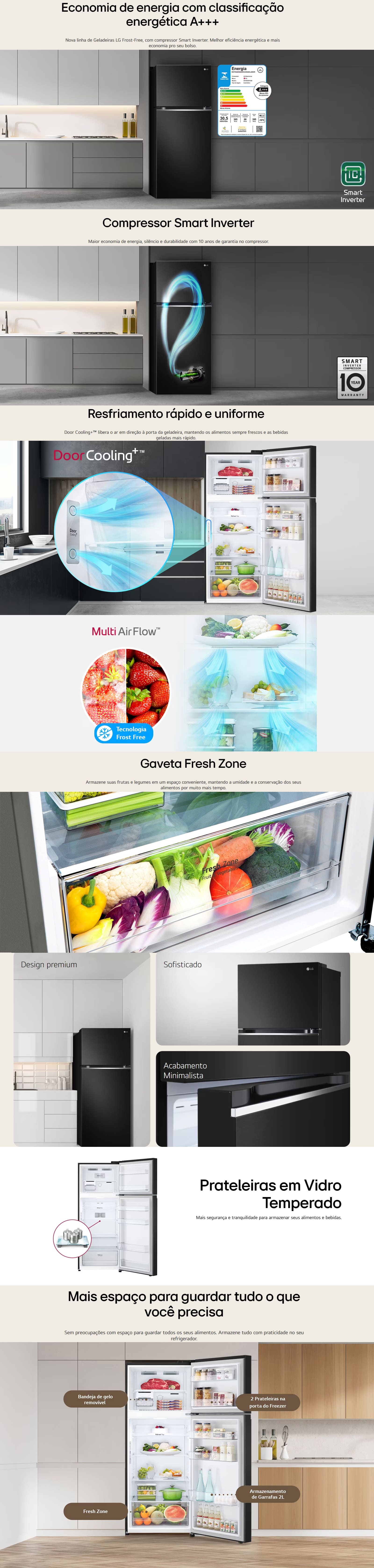 Geladeira LG Frost Free 395L Inverter Duplex Black Inox GNB392PXG