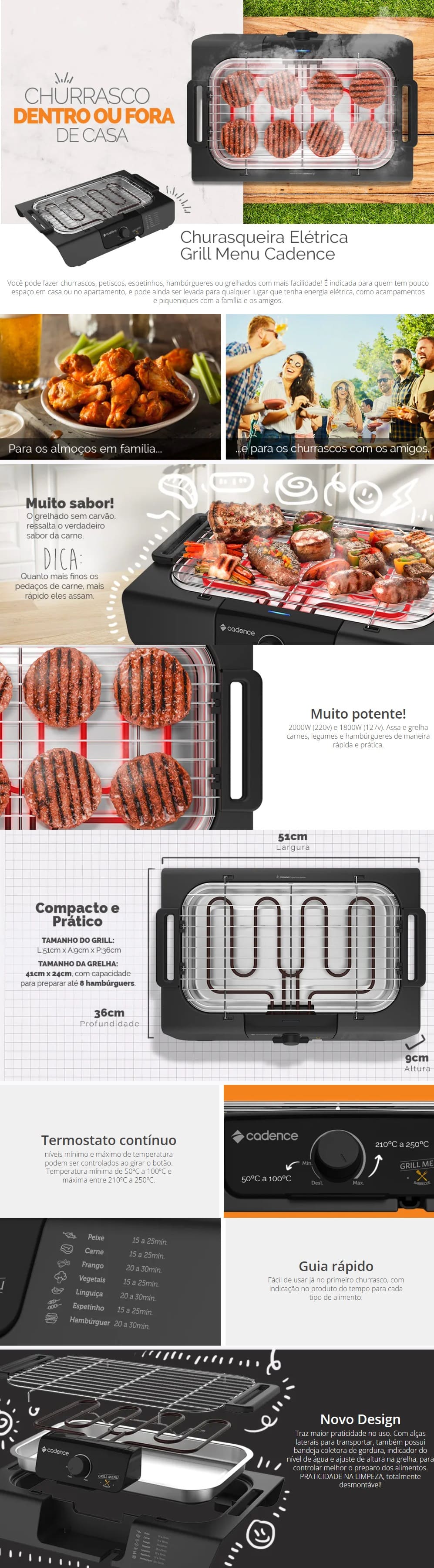 CHURRASQUEIRA ELETRICA GRILL CADENCE 1800W GRL810