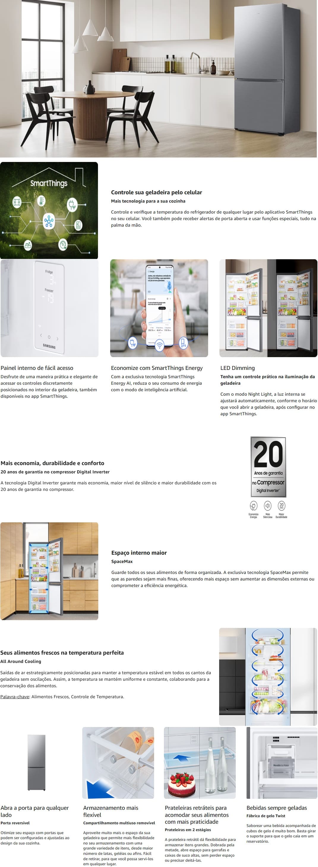 Geladeira Inverse Samsung 462L Wifi Duplex Frost Free RB50