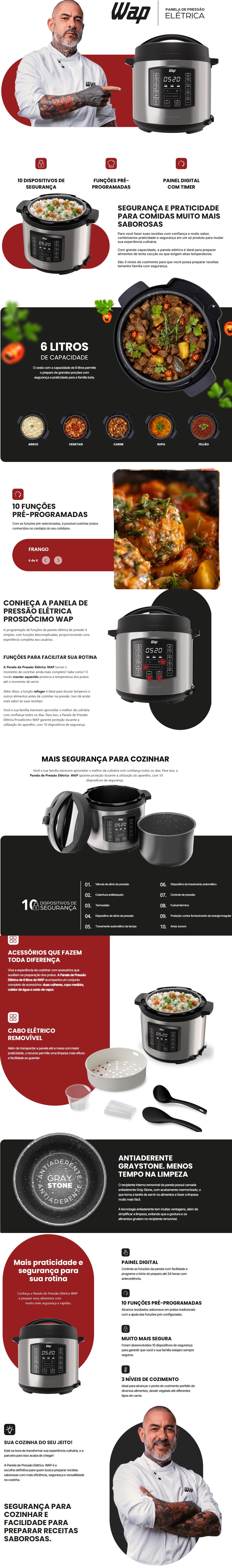 Panela,Eletrica,de,Pressao,6L,Wap,1000W,Timer,Desligamento,Automatico,WPPE1