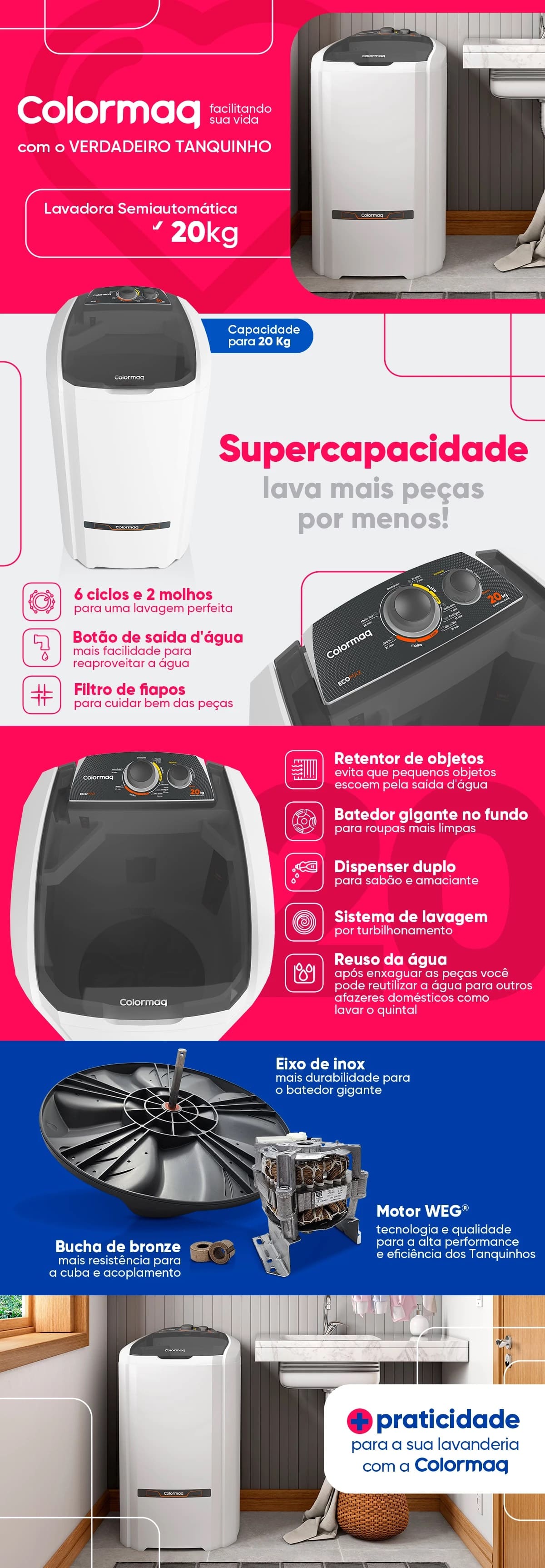 Tanquinho,Colormaq,20Kg,Desligamento,Automatico,5,Programas,Lavagem,ecomax
