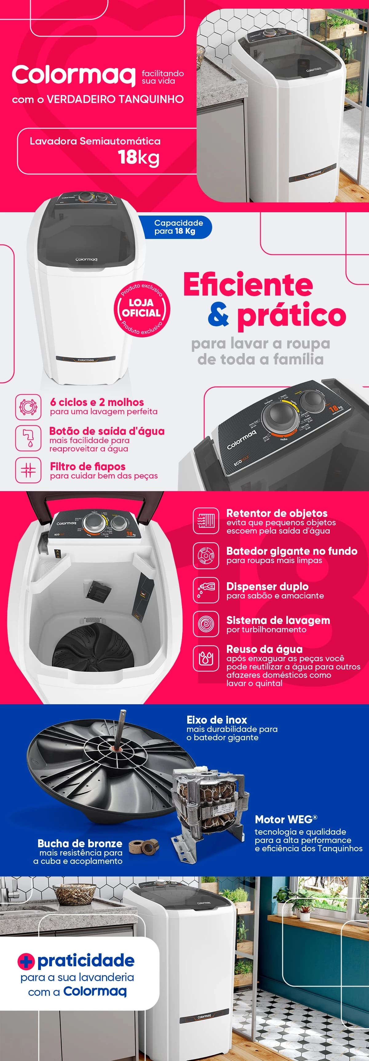 Tanquinho,Colormaq,18Kg,Desligamento,Automatico,5,Programas,Lavagem,ecomax