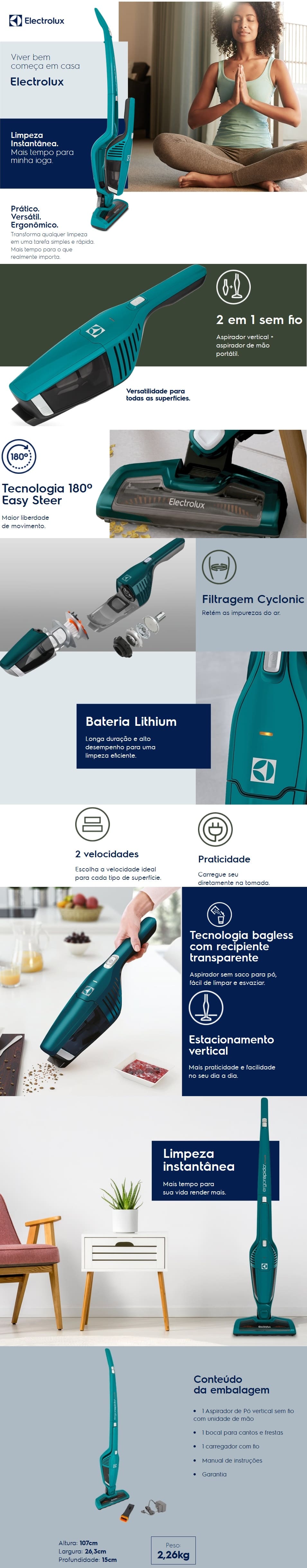 Aspirador de Po Vertical 2X1 Electrolux 460ml Cinza Bivolt erg22