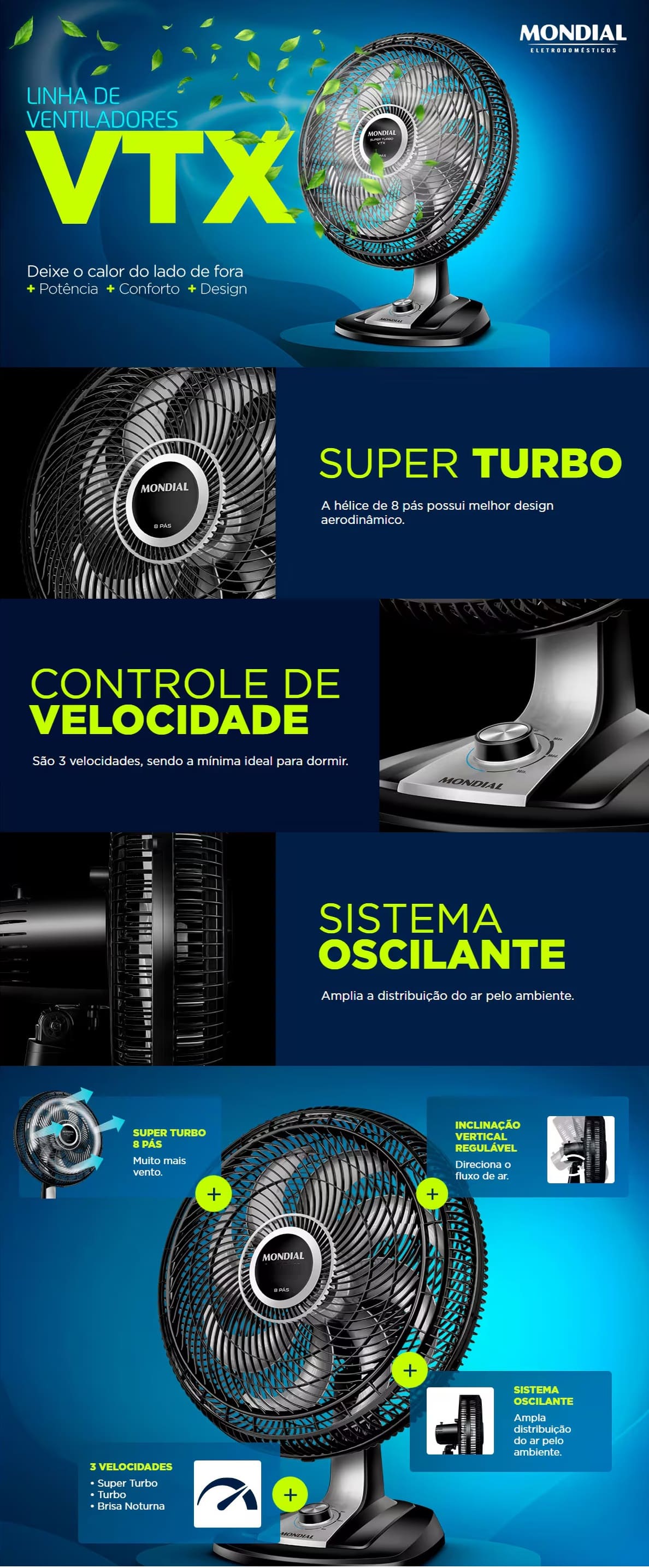 Ventilador de Mesa 50cm Mondial 150W 3 Velocidades Preto