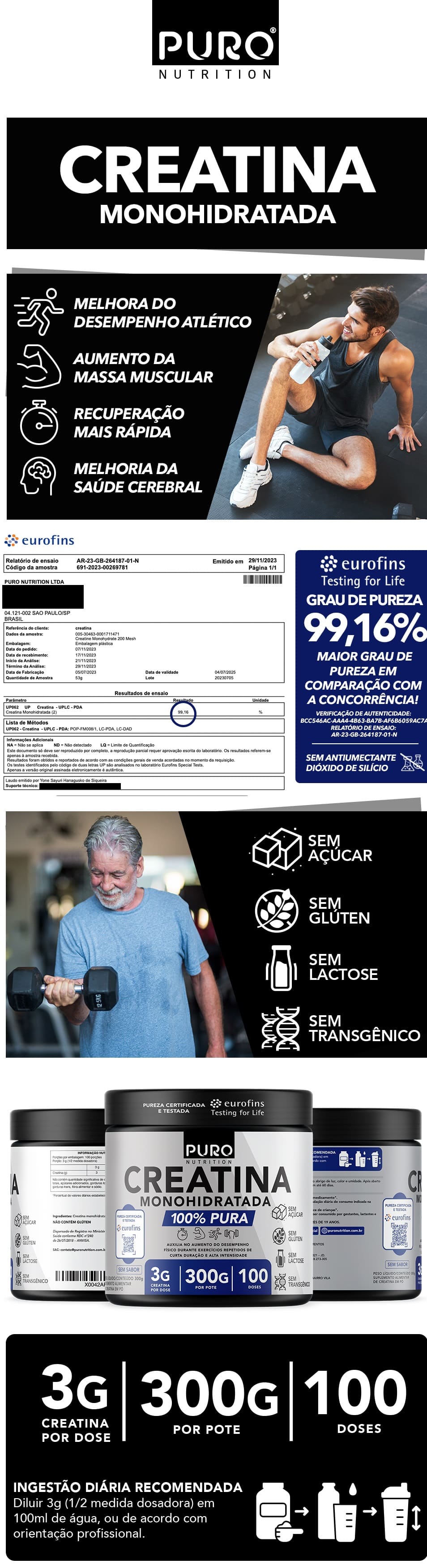 Creatina Pura MonoHidratada Sem Sabor Nutrition Pote 300g