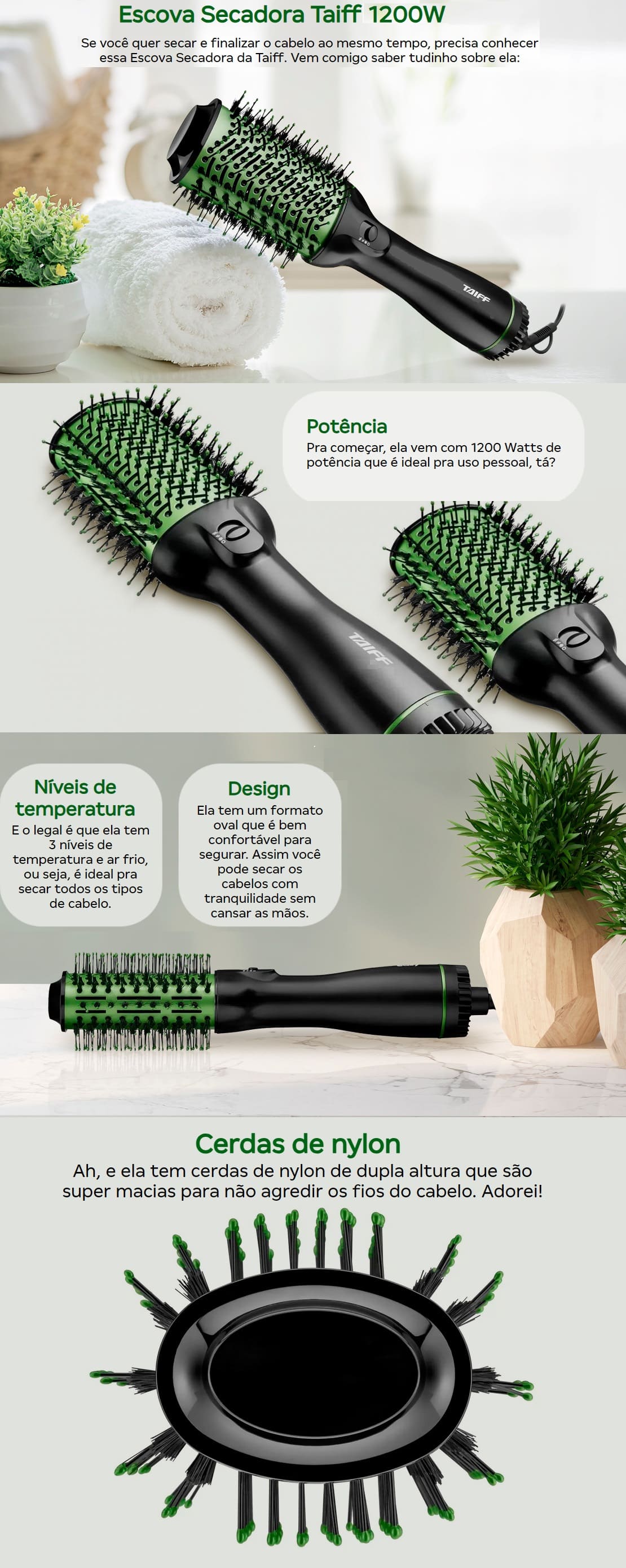 Escova Secadora Taiff 1100W Alisadora 2 temperaturas Easy 