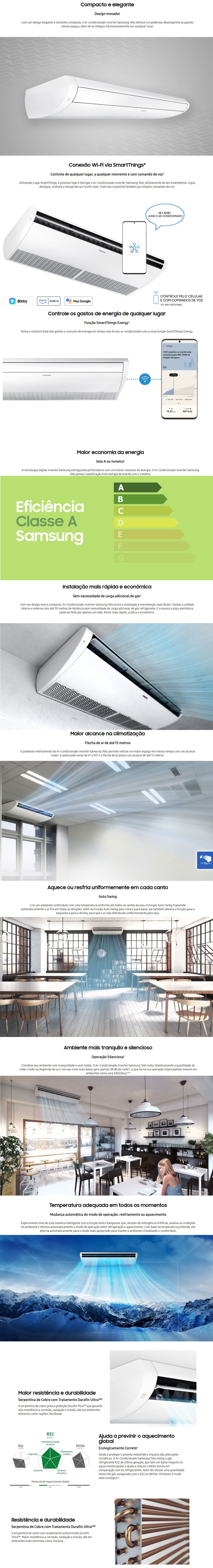Ar Condicionado Split Teto 52.000 BTUs Samsung Quente Frio Wifi 2200v Branco AC060DNCDKG