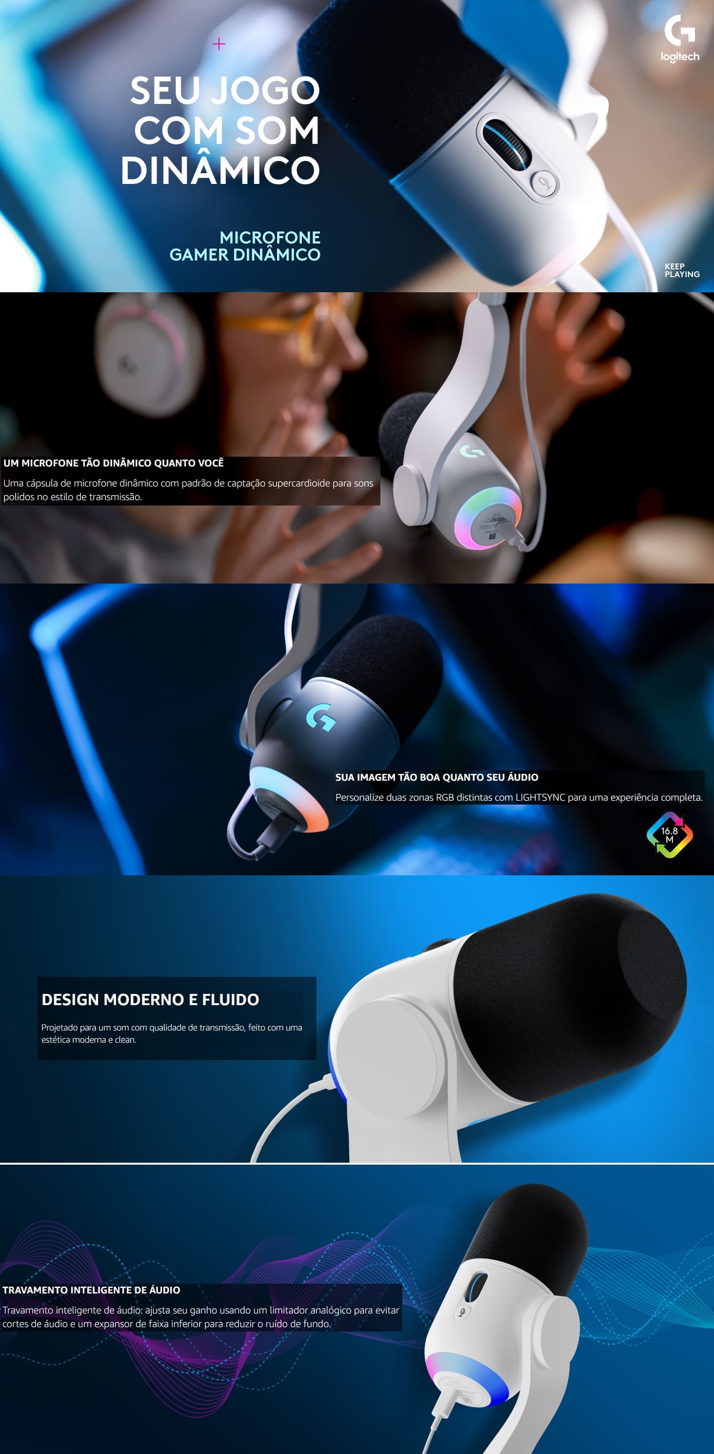 Microfone Gamer Dinamico Logitech USB Super Cardioide Yeti GX