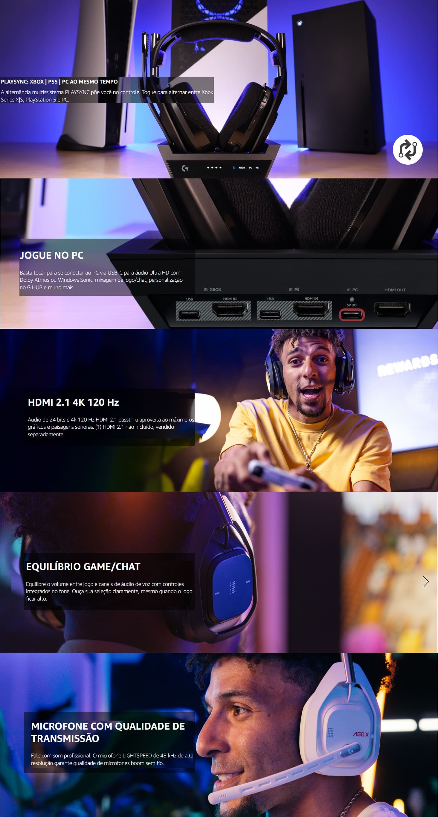 Fone de Ouvido Sem Fio Logitech Base Station HDMI Compativel Playstation Xbox g astro a50x