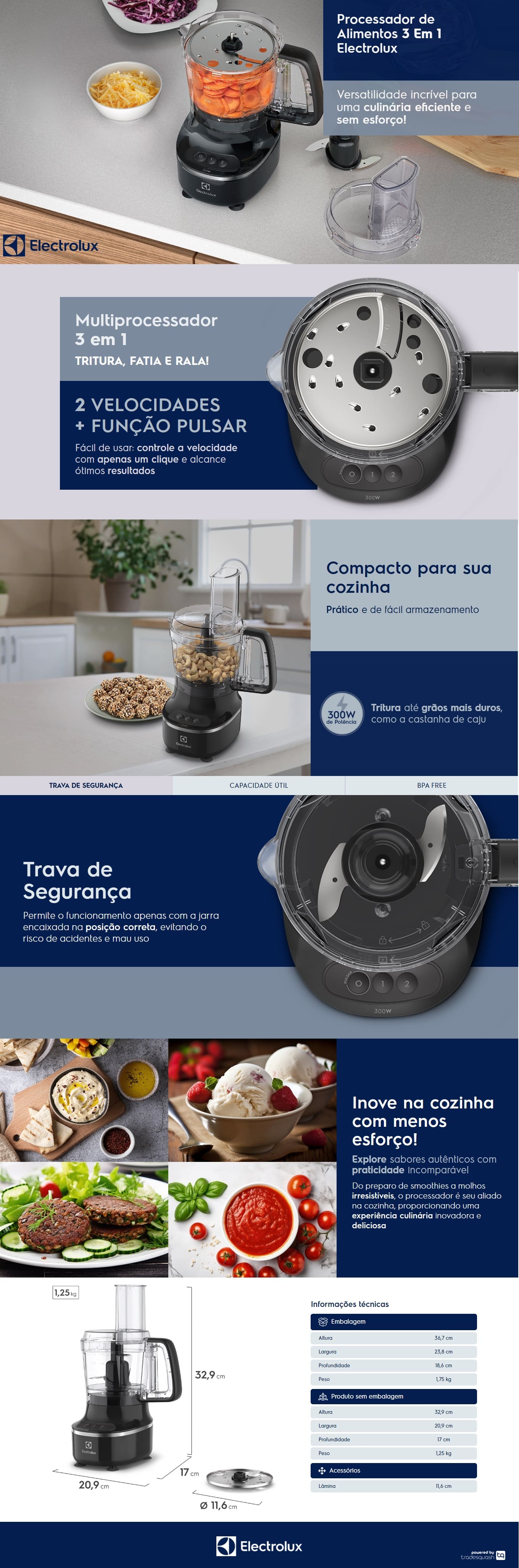 Processador,de,Alimentos,3X1,300W,Electrolux,710ml,2,Velocidades,Preto,EFP500