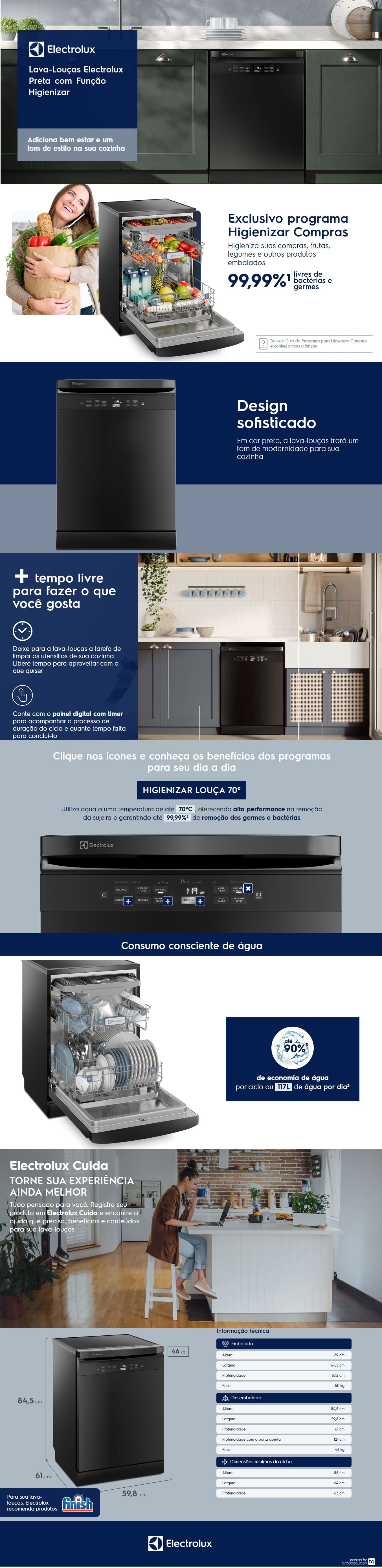 Lava Louças 14 Serviços Electrolux 7 Programas Funçao Higienizar LL14P LL14B LL14X