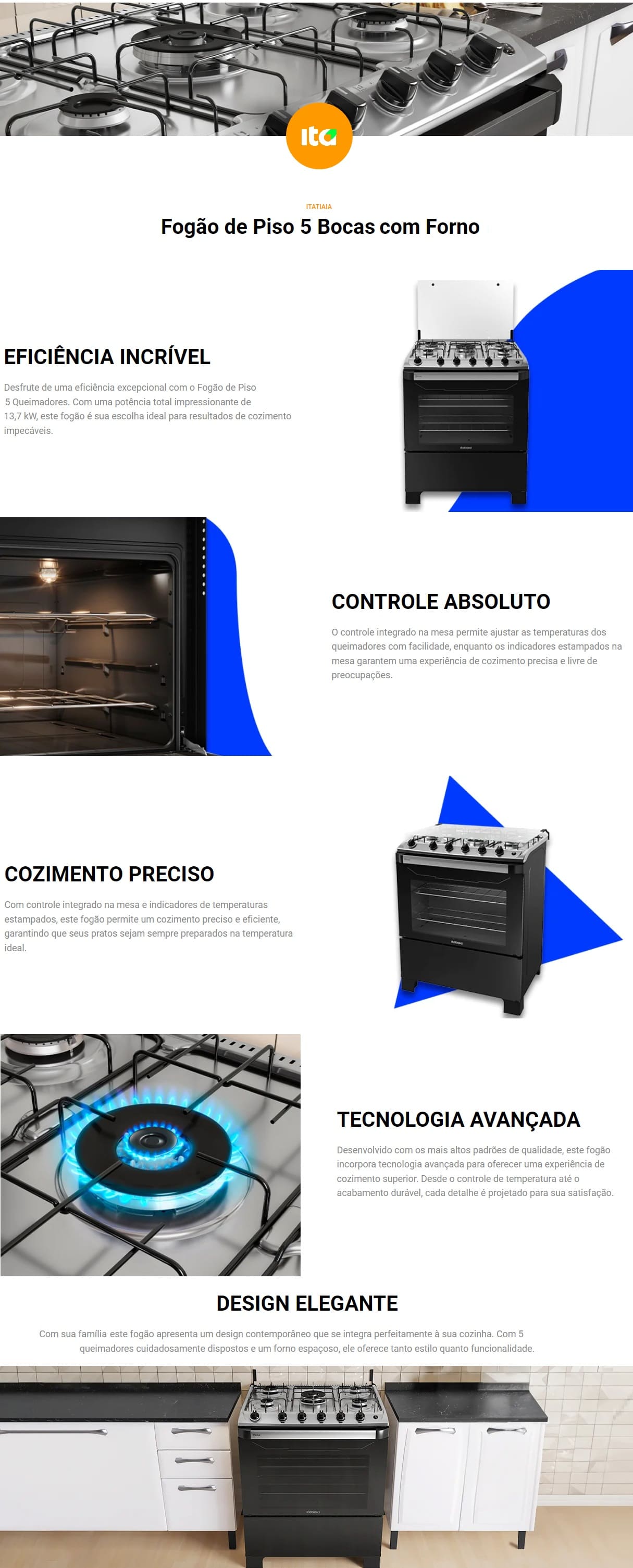 Fogao de Piso Itatiaia 5 Bocas Acendimento Automatico com Forno Bivolt new dream