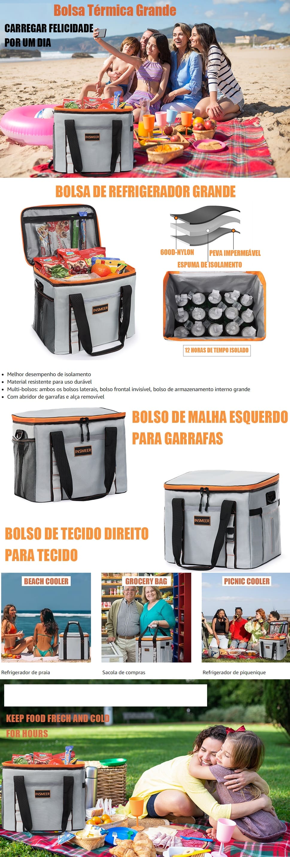 Cooler Bolsa Termica 25L Acampamento com Abridor Alça Removivel