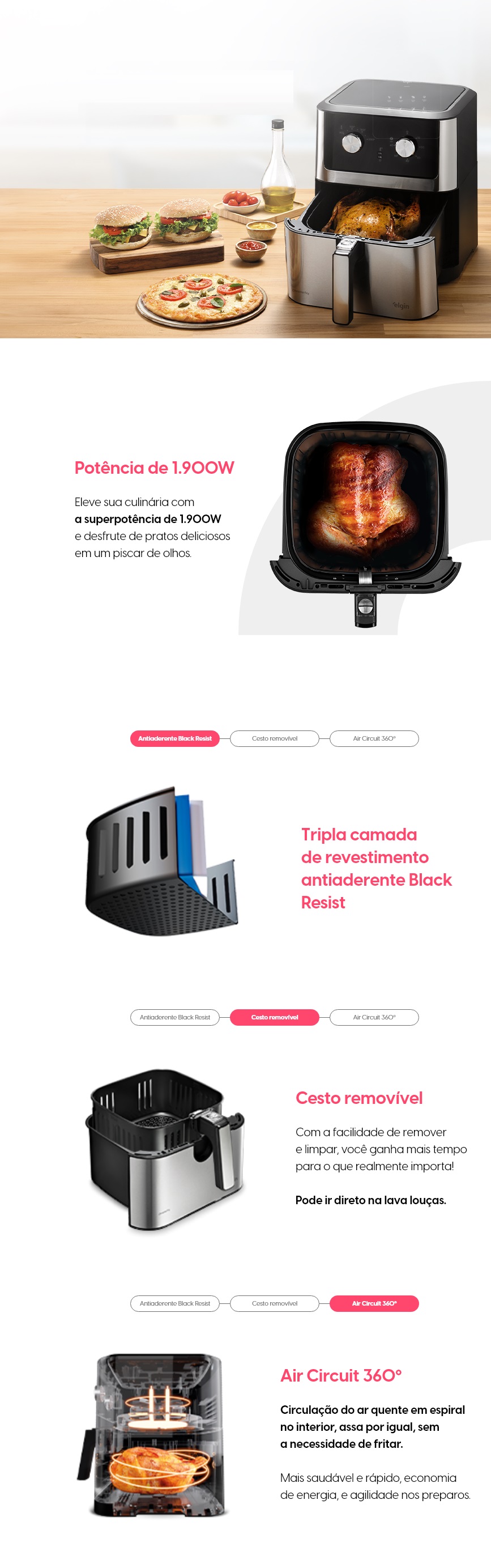 Fritadeira Eletrica Air Fry 8L Elgin 1900W Inox chrome fry
