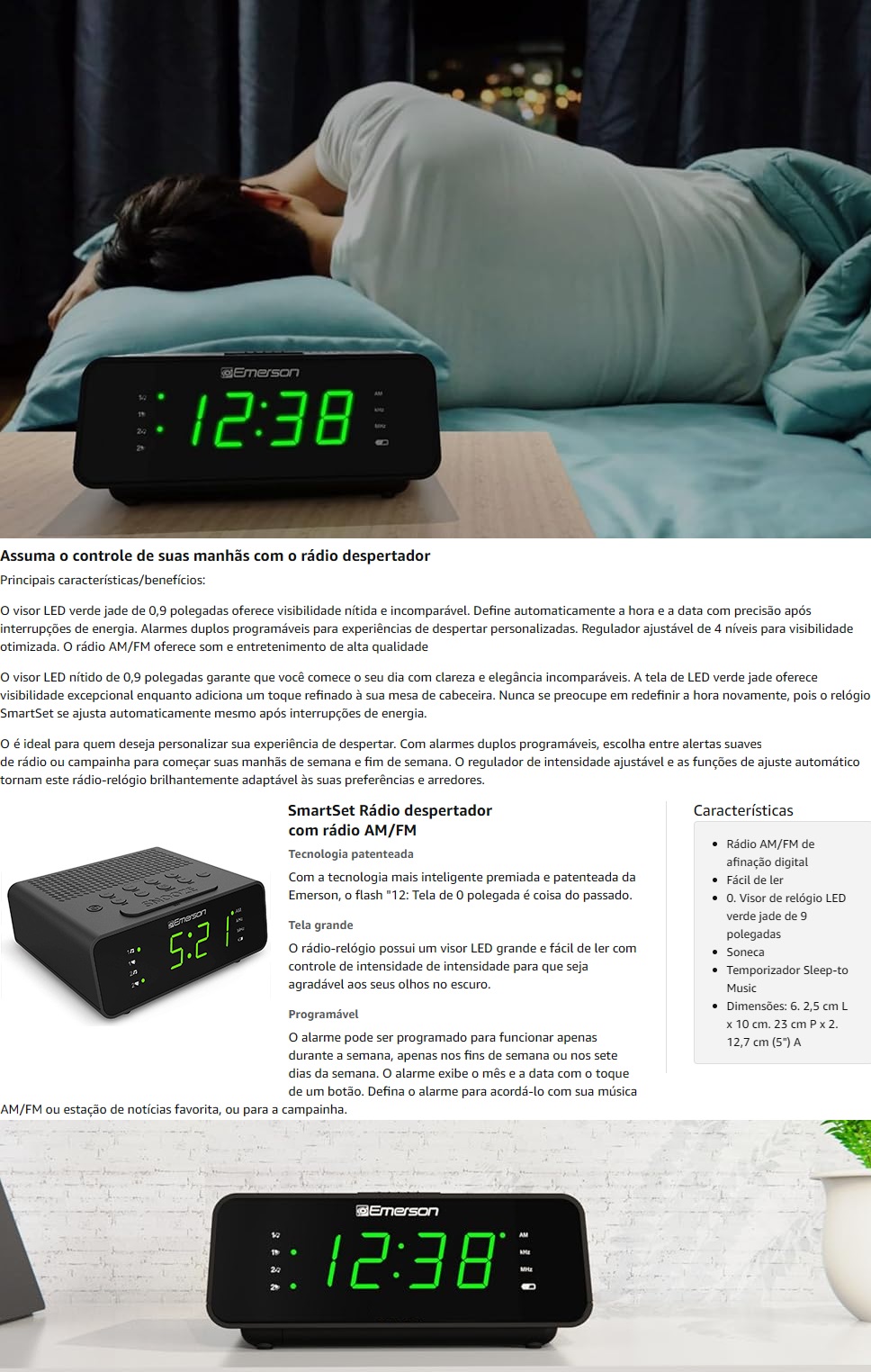 Radio Relogio Tela Led AM FM Despertador Temporizador de Sono Preto CKS1900