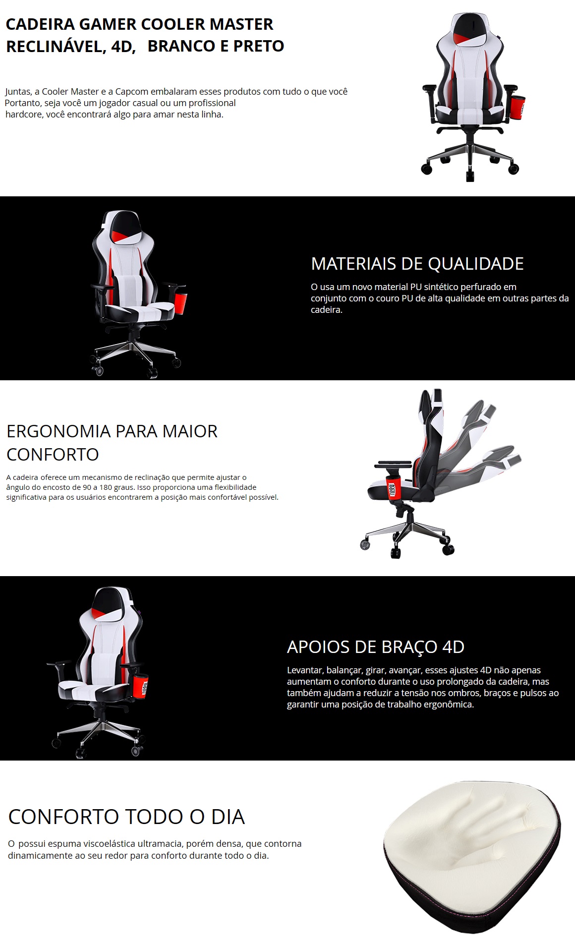 Cadeira Gamer Cooler Master Reclinavel Apoio Braços Cabeça Ryu Chun LI CMIGCX2RYU CMI-GCX2CHUNLI