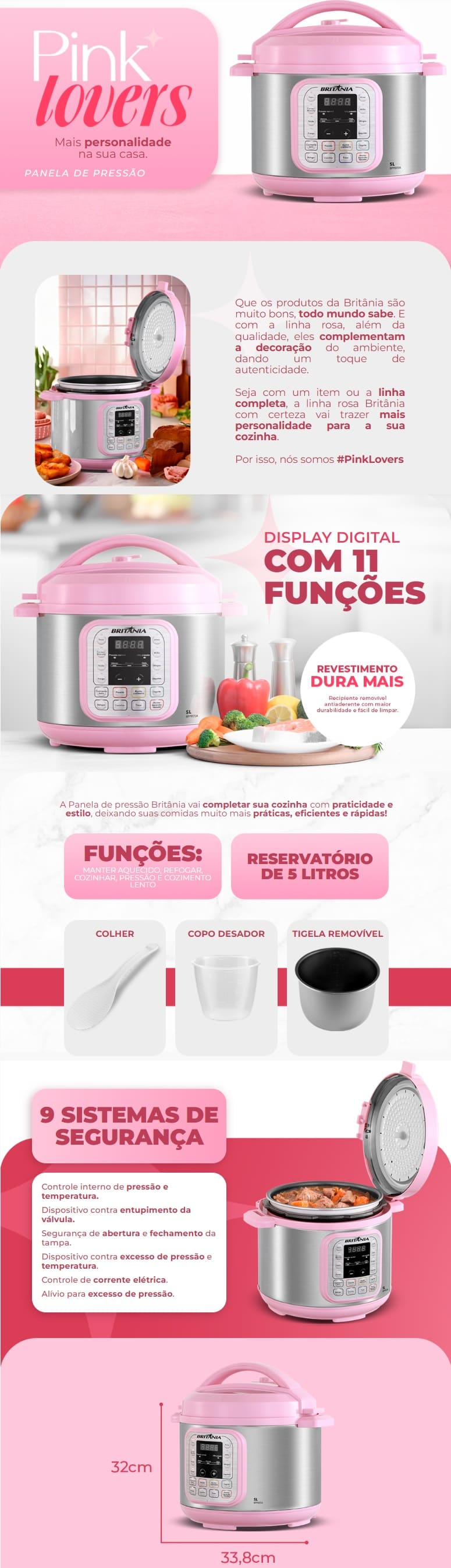 Panela de Pressão 5L Eletrica EOS 900W Timer Inox